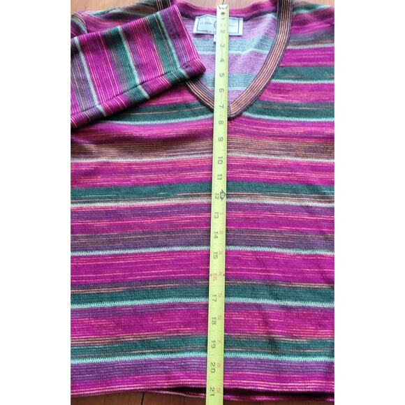 St.John Sport By Marie Gray Striped Santana Knit Top Deep Pink Green Yellow Sz L - Picture 8 of 9